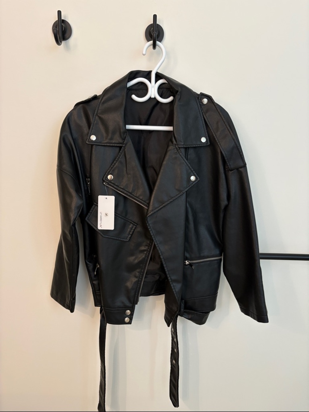 Classic Black Faux Leather Biker Jacket - Women